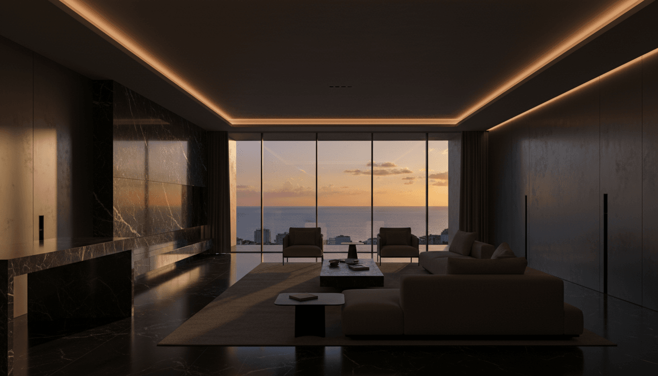 Ventana minimalista con vista a Cancún, arquitectura elegante con líneas limpias