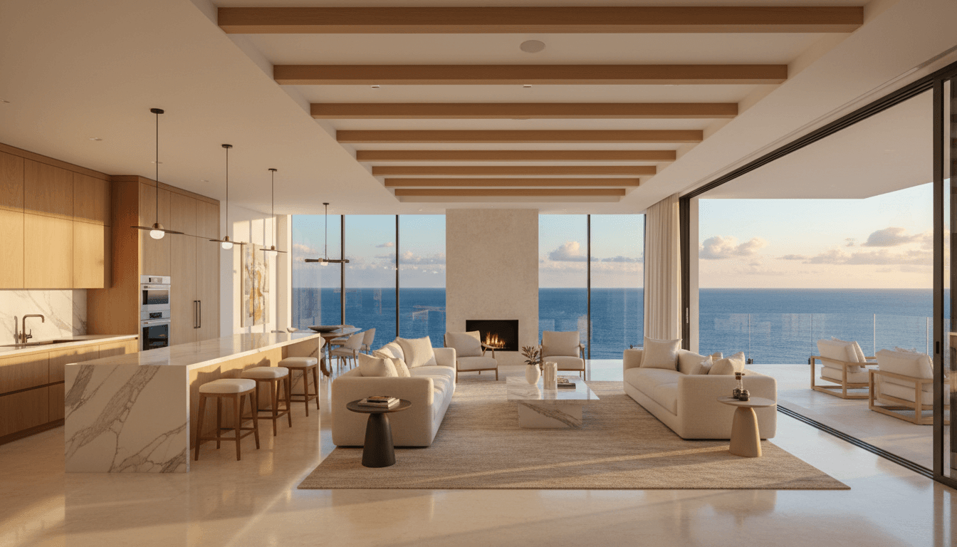 Vista de lujo minimalista de propiedad de Cancún con vista al océano