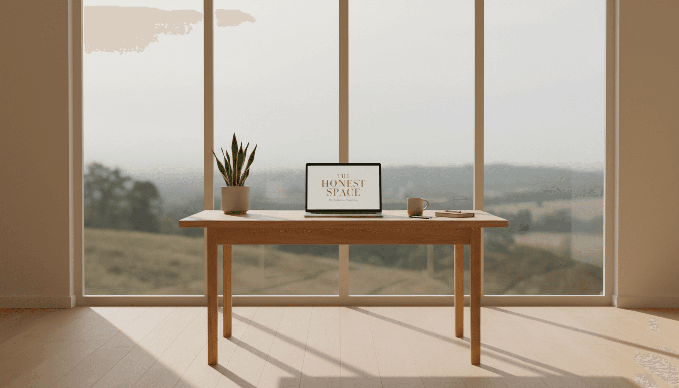 Espacio de oficina minimalista con ventanas abiertas a la naturaleza de Cancún