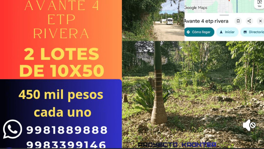 Venta de dos lotes en Avante 4 ETP Rivera por 450 mil pesos cada uno.